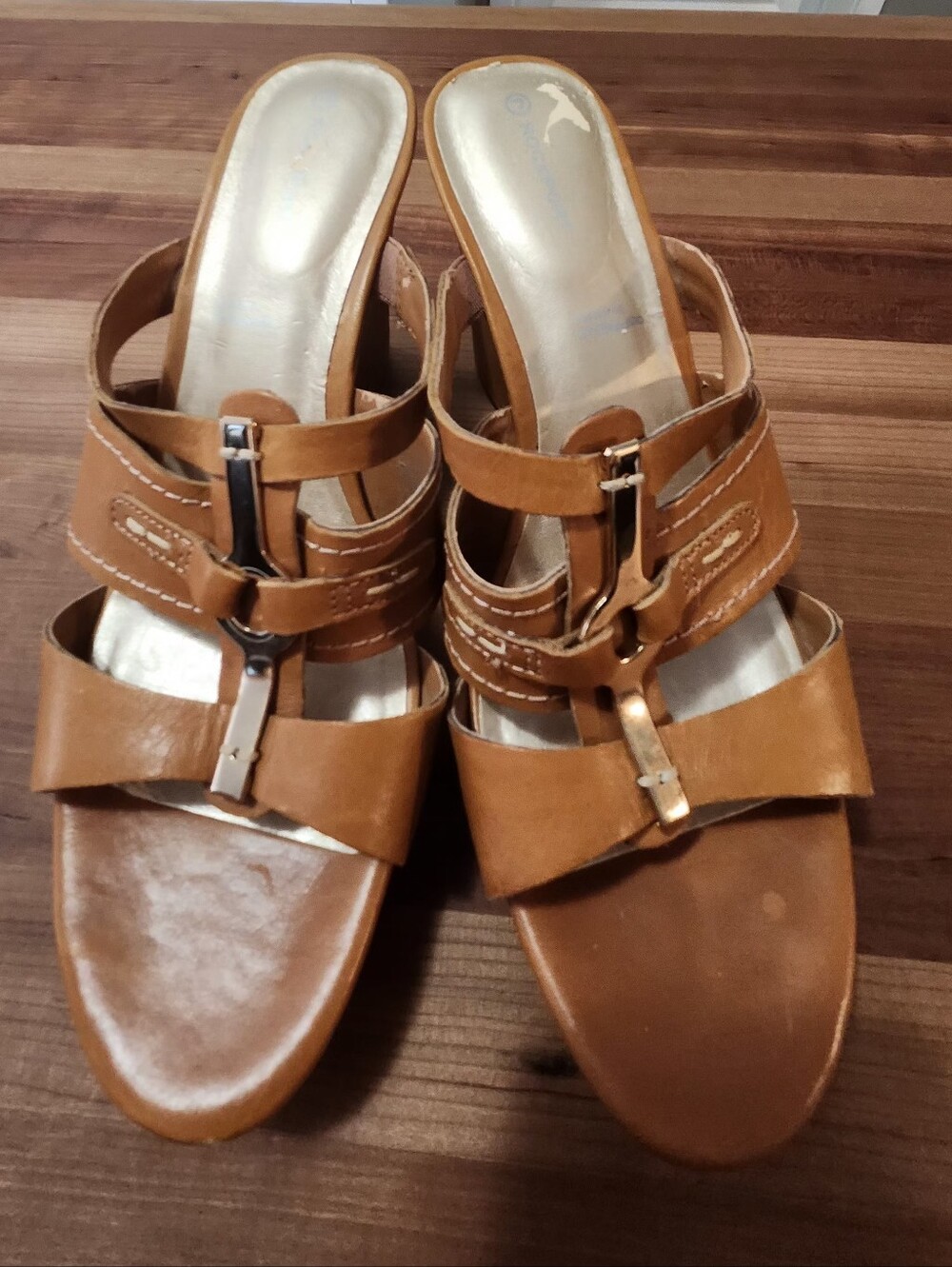 Rockport Women's Tan Leather Wedge Heels with Buckle Accent